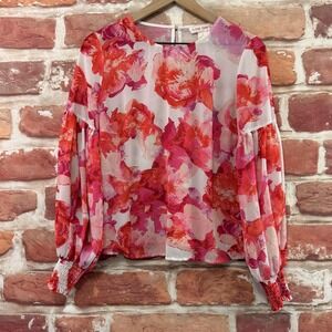 Anthropologie Flying Tomato Top Women's S Multicolor Floral Peasant Sleeve Shirt